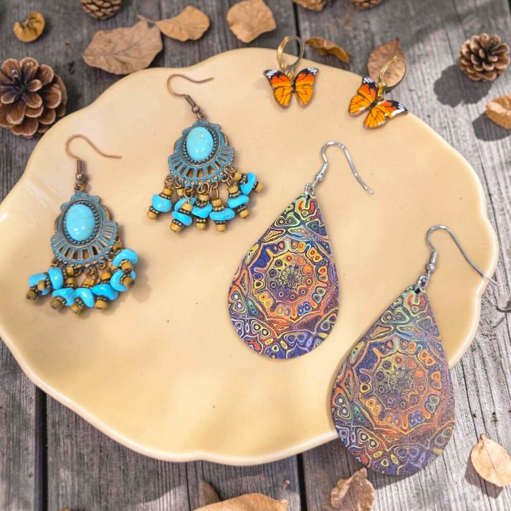 Vibrant Colorful Earring Set With Butterflies